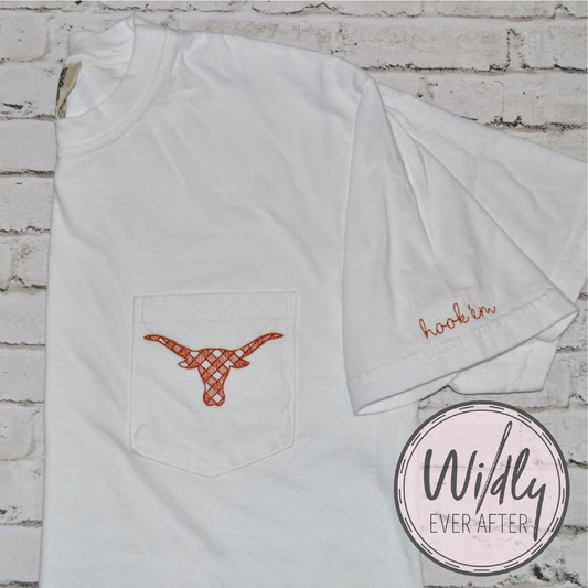 Adult Gingham Longhorn Pocket Tee